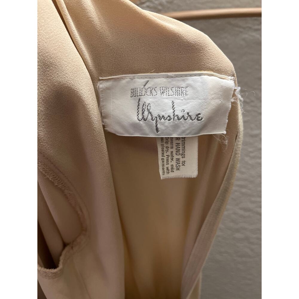 Vintage 70s Bullocks Wilshire Chiffon Midi Dress Beige Asymmetric Quiet Luxury - Picture 4 of 6